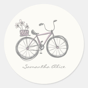 Whimsical Bicycle Illustration Lilac Gray Custom Runder Aufkleber
