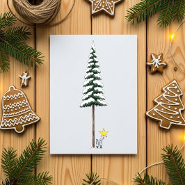 Whimsical Big Christmas Tree Snowy Holiday Card Feiertagskarte