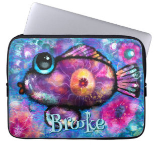 Whimsical Big Eye Fisch Aquamarin rosa Personalisi Laptopschutzhülle
