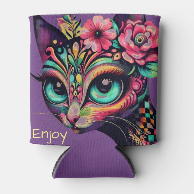 Whimsical Big Eye Retro Diva Kat Kitty Dosenkühler (Vorderseite)
