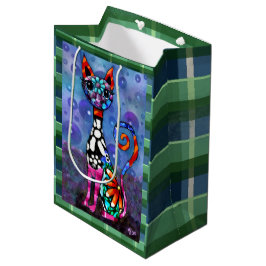 Whimsical Big-Eyed Funky Abstract Kitty Cat Mittlere Geschenktüte