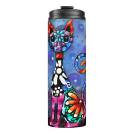 Whimsical Big-Eyed Funky Abstract Kitty Cat Thermosbecher