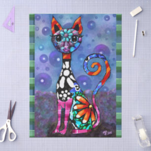 Whimsical Big-Eyed Funky Kitty Katze Decoupage Seidenpapier