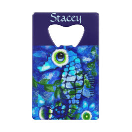 Whimsical Big-Eyes Seahorse Art Blue Personalized Geldbeutel Flaschenöffner