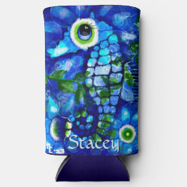 Whimsical Big-Eyes Seahorse Art Blue Personalized Selters Dosenkühler