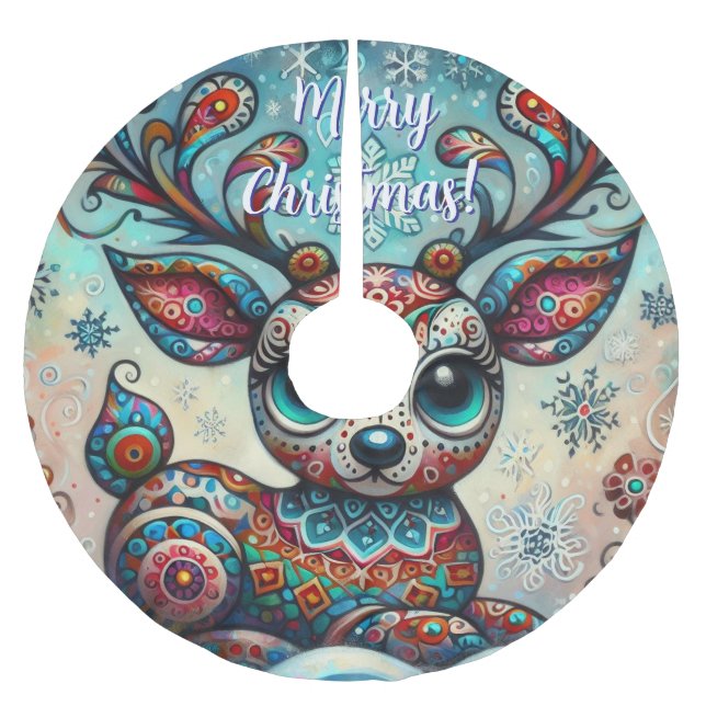Whimsical Big Eyes Weihnachtsbaum Saisonale Polyester Weihnachtsbaumdecke (Vorderseite)
