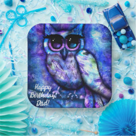 Whimsical Big Mit Augen Abstrakt Owl Blue Green Li Pappteller