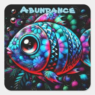 Whimsical Big-Mit Augen Floral Fisch Nautic Aquama Quadratischer Aufkleber