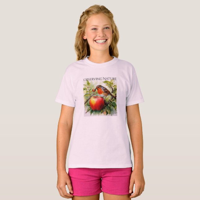  Whimsical Bird & Apple Delight T-Shirt (Vorne ganz)