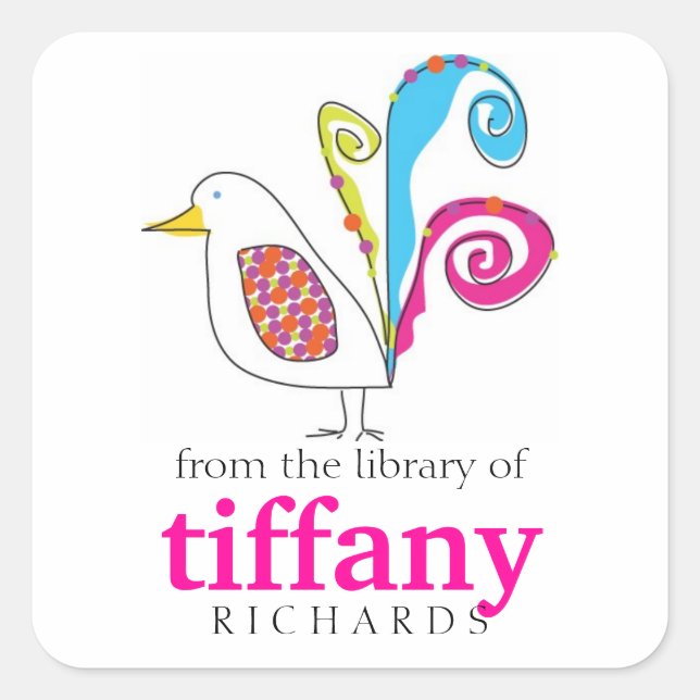 Whimsical Bird Book Teller Quadratischer Aufkleber (Vorderseite)