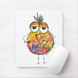 Whimsical Bird Drink Coffee Mousepad