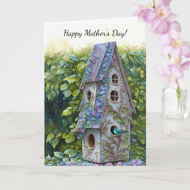 Whimsical Bird House Bird Mother Day Card Karte (Orchidee)