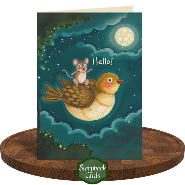 Whimsical Bird Mouse Night Sky Moon Freundschaft Karte (Von Creator hochgeladen)