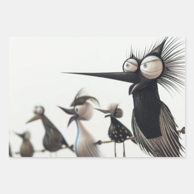 Whimsical Bird Skulpturen Dekoupage Geschenkpapier Set (Vorderseite 3)