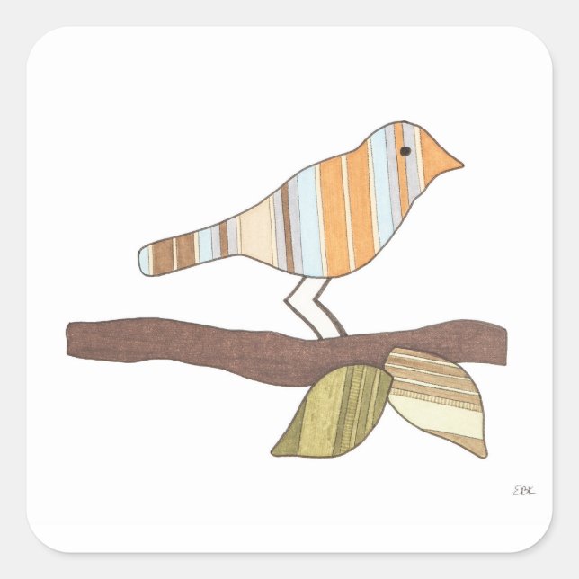 Whimsical Bird Sticker-Erin Brie Art Square Sticke Quadratischer Aufkleber (Vorderseite)
