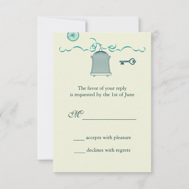 Whimsical Birdcage Wedding RSVP Card Karte (Vorderseite)