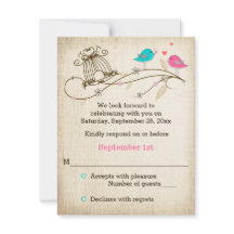 Whimsical Birds in Liebe Wedding RSVP Card