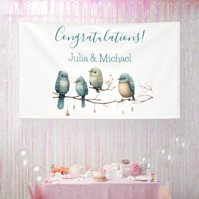 Whimsical Birds on Branches Pastel Baby Shower Banner (Party)