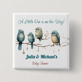 Whimsical Birds on Branches Pastel Baby Shower Button