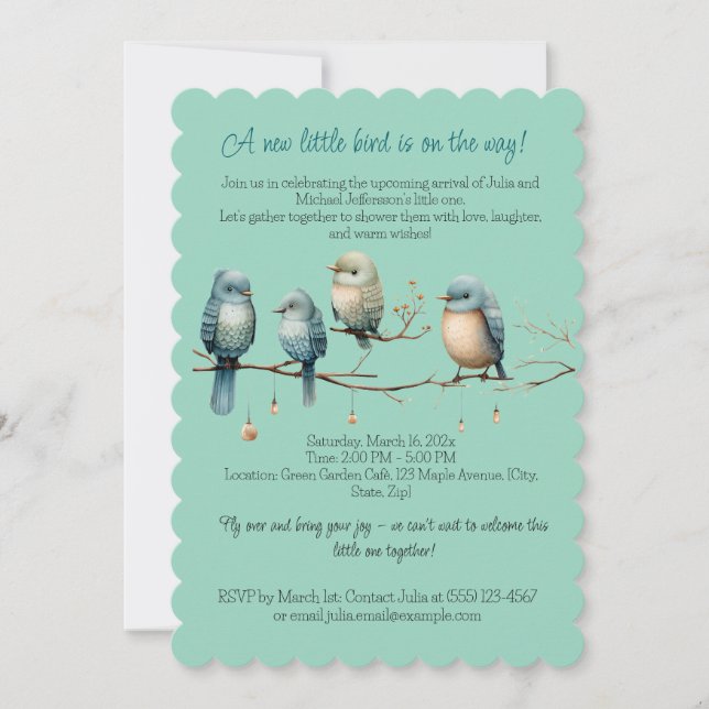 Whimsical Birds on Branches Pastel Baby Shower Einladung (Vorderseite)