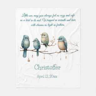 Whimsical Birds on Branches Pastel Baby Shower Fleecedecke
