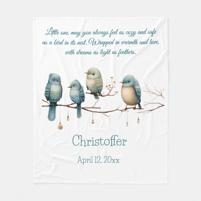Whimsical Birds on Branches Pastel Baby Shower Fleecedecke (Vorderseite)