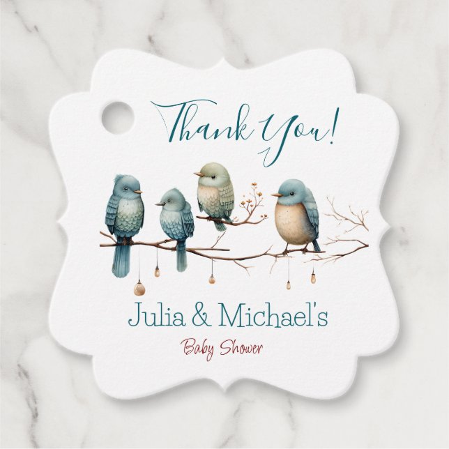 Whimsical Birds on Branches Pastel Baby Shower Geschenkanhänger (Vorderseite)