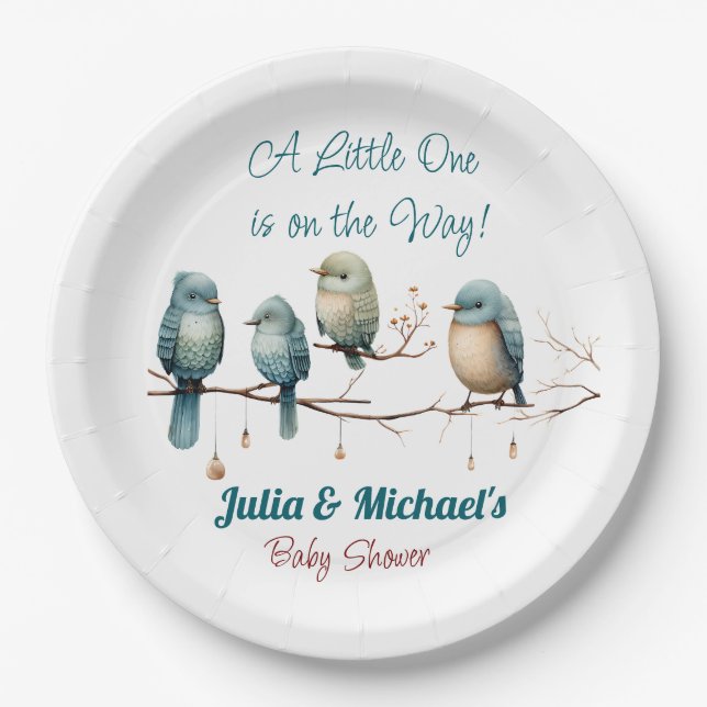 Whimsical Birds on Branches Pastel Baby Shower Pappteller (Vorderseite)