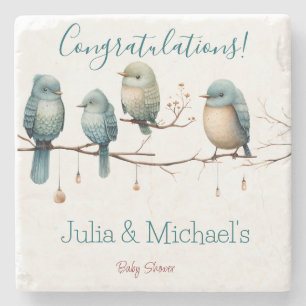 Whimsical Birds on Branches Pastel Baby Shower Steinuntersetzer