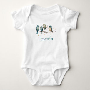 Whimsical Birds on Branches Pastel Baby Shower Strampler