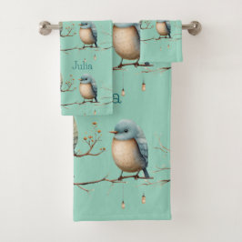 Whimsical Birds on Branches Zeitlose Eleganz Badhandtuch Set