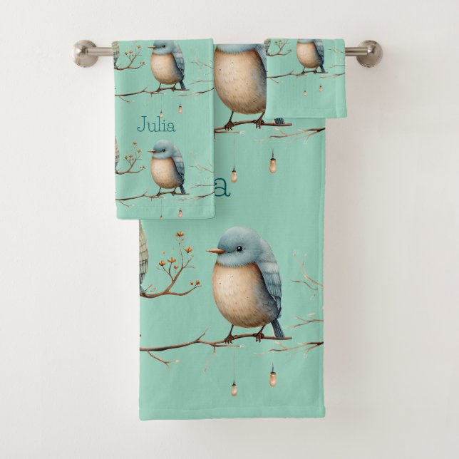 Whimsical Birds on Branches Zeitlose Eleganz Badhandtuch Set (Insitu)