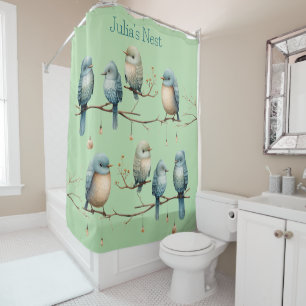 Whimsical Birds on Branches Zeitlose Eleganz Duschvorhang