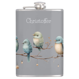 Whimsical Birds on Branches Zeitlose Eleganz Flachmann