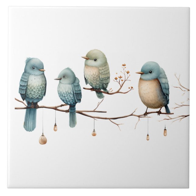 Whimsical Birds on Branches Zeitlose Eleganz Fliese (Vorderseite)
