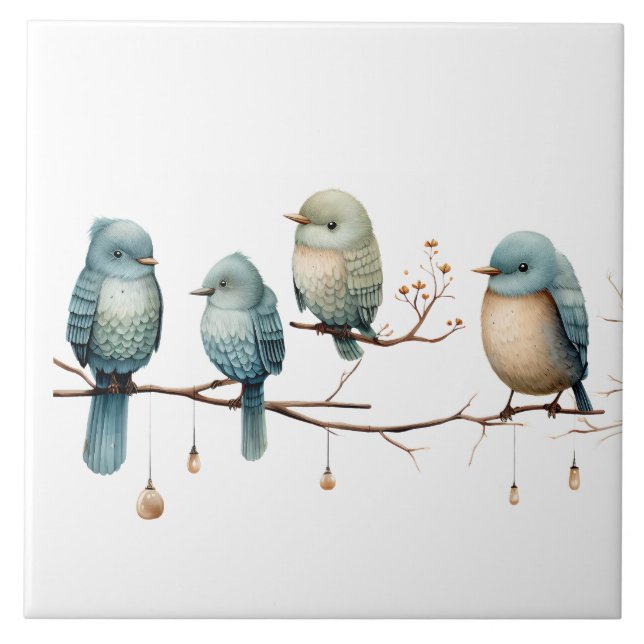 Whimsical Birds on Branches Zeitlose Eleganz Fliese (Vorderseite)