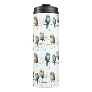 Whimsical Birds on Branches Zeitlose Eleganz Thermosbecher