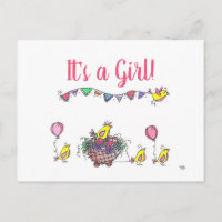 Whimsical Birds on Parade Virtual Baby Card Dusche