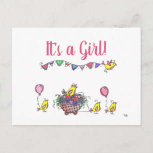 Whimsical Birds on Parade Virtual Baby Card Dusche Postkarte