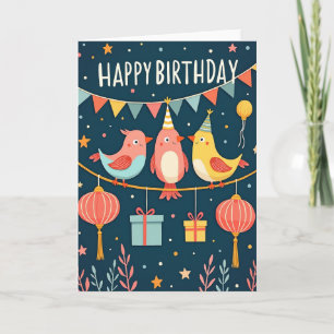 Whimsical Birthday Birds Karte