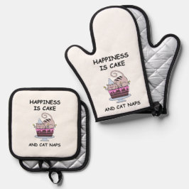 Whimsical Birthday Cat Ofenhandschuh & Topflappen-Set