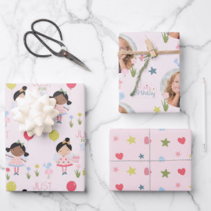 Whimsical Birthday Fee rosa personalisiert Wrappin Geschenkpapier Set