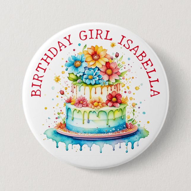 Whimsical Birthday Girl Button (Vorderseite)