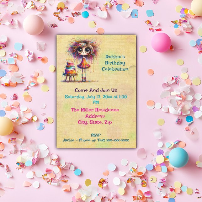 Whimsical Birthday Girl Cake Einladung (Von Creator hochgeladen)