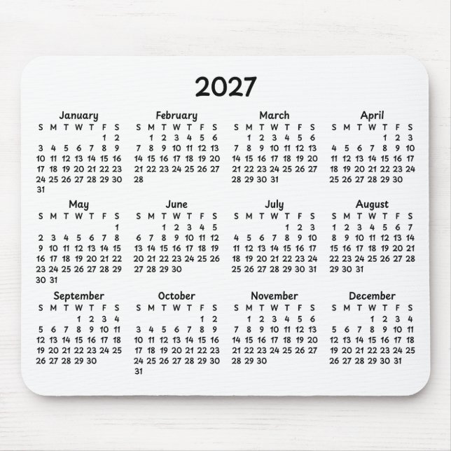 Whimsical Black 2027 Kalender auf Weiß Mousepad (Vorne)