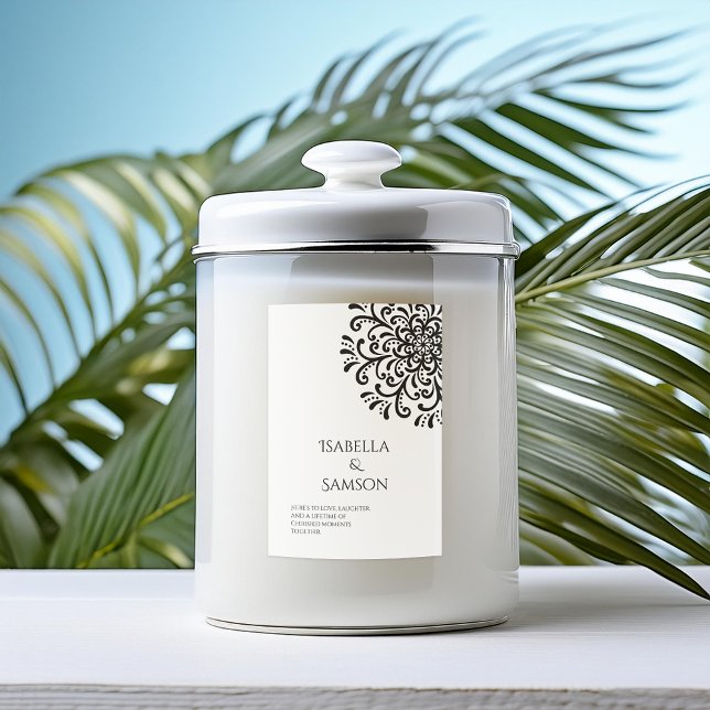 Whimsical Black and White Blüh Candle Label Lebensmitteletikett (Von Creator hochgeladen)