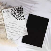 Whimsical Black and White Blüh RSVP Card
