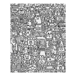 "Whimsical Black and White Doodle Art Poster
