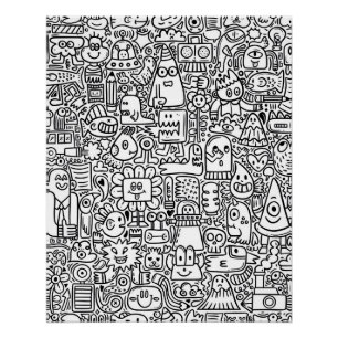 "Whimsical Black and White Doodle Art Poster