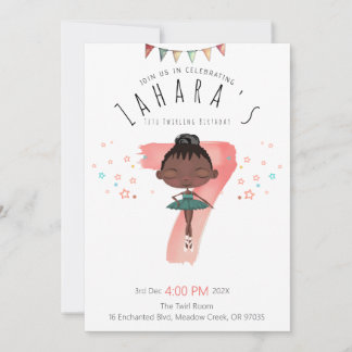 Whimsical Black Ballerina 7. Geburtstag Einladung